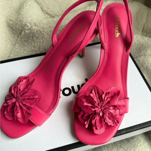 NIB Larroude Pink Hibiscus Slingback Heels - Picture 8 of 10